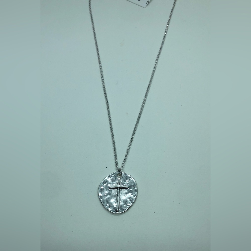 Hammered Silver Cross Pendant Necklace - Silver